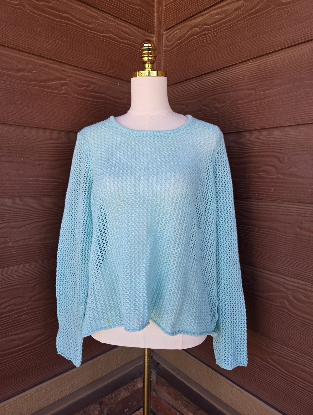 Paradise Shores Aqua Blue Loose Knit Women's Sweater Size Large
